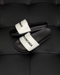 1:1 Quality BLCG White Strap Black Footbed Logo Pool Slides