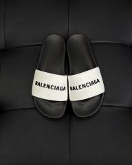 1:1 Quality BLCG White Strap Black Footbed Logo Pool Slides