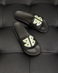 1:1 Quality BLCG White Strap Black Footbed Logo Pool Slides