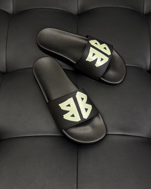 1:1 Quality BLCG White Strap Black Footbed Logo Pool Slides