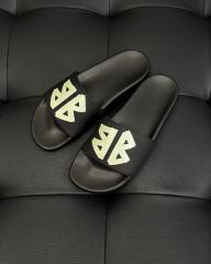 1:1 Quality BLCG White Strap Black Footbed Logo Pool Slides