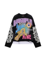 Electric Shock Skull Eyeball Silver Hot Stamping Print Washed Version Long Sleeve T-Shirt 28758384