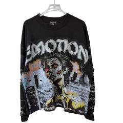 Rhinestone Letter Tombstone Zombie Print Long Sleeve T-Shirt 28700550