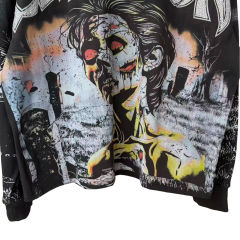 Rhinestone Letter Tombstone Zombie Print Long Sleeve T-Shirt 28700550