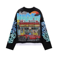 R Ruoeli Grocery Silver Hot Stamping Print Washed Version Long Sleeve T-Shirt 28758379