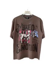 Rhinestone Angel Print T-Shirt -Letter Vintage Dark Brown Washed tee 28978803