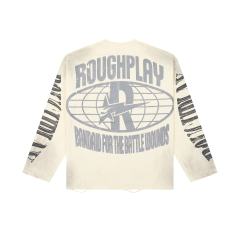 Washed Cream Streetwear with Astronaut Mars Print & Roughplay Logo Long Sleeve T-Shirt 29069115