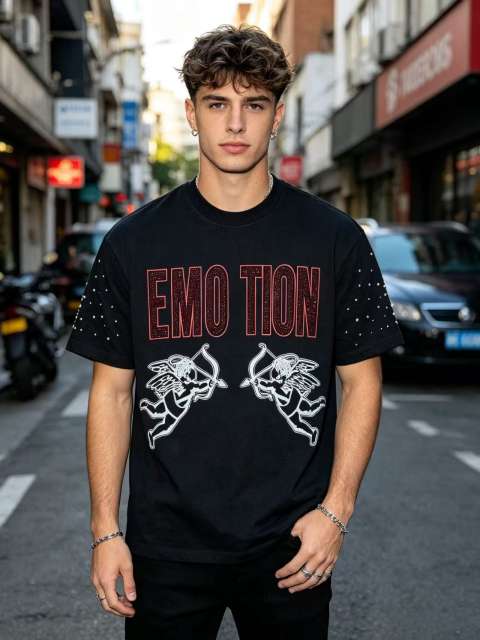 Double-sided wear love and hate Cupid rivet large logo high street lazy style T-shirt 29065224