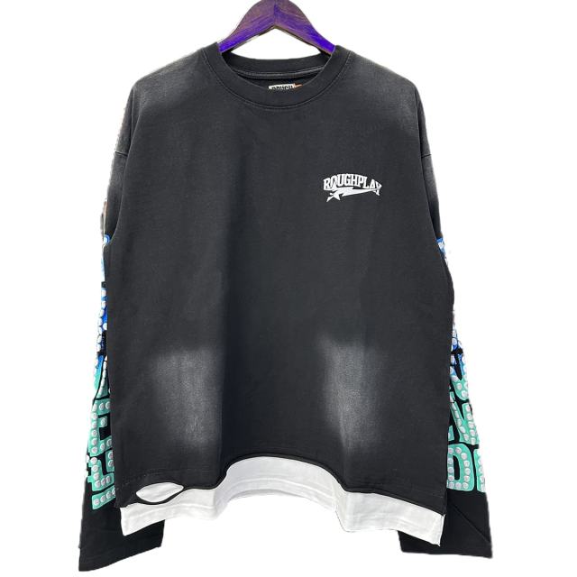 R Ruoeli Grocery Silver Hot Stamping Print Washed Version Long Sleeve T-Shirt 28758379