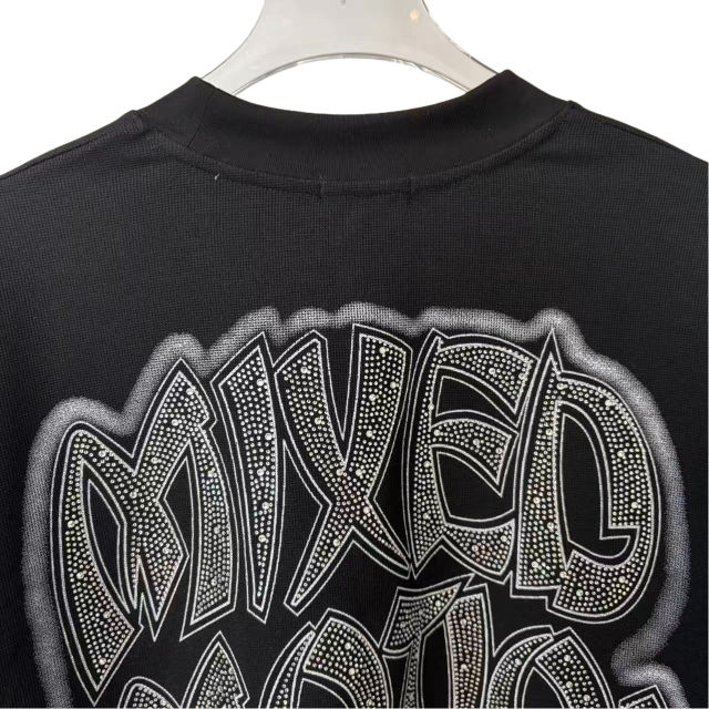 Sunrise Angel Printed Rhinestone Letter Waffle-Weave Long Sleeve T-Shirt 28700552