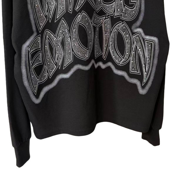 Sunrise Angel Printed Rhinestone Letter Waffle-Weave Long Sleeve T-Shirt 28700552