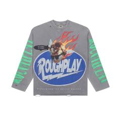 Baggy Streetwear Fire Angel & Green Sleeve Print Long Sleeve T-Shirt 2 colors 29069105