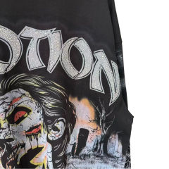 Rhinestone Letter Tombstone Zombie Print Long Sleeve T-Shirt 28700550