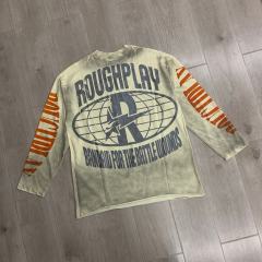 Washed Grunge Streetwear with Liberty Gas Mask & Warning Tape Print Long Sleeve T-Shirt 28758389
