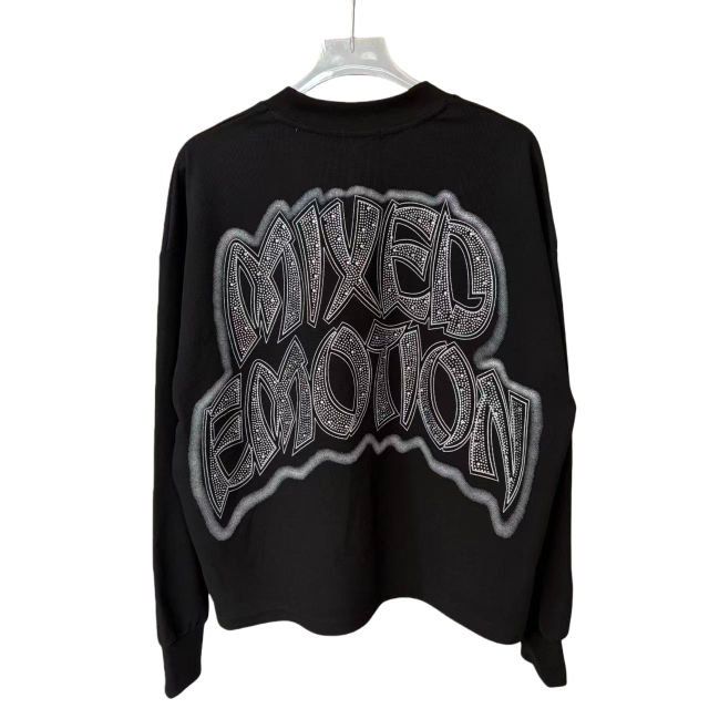 Sunrise Angel Printed Rhinestone Letter Waffle-Weave Long Sleeve T-Shirt 28700552