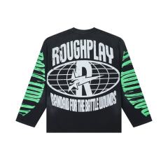 Washed Black Streetwear with Skeleton Gangster & Green Sleeve Print Long Sleeve T-Shirt 29069101