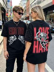 Double-sided wear love and hate Cupid rivet large logo high street lazy style T-shirt 29065224
