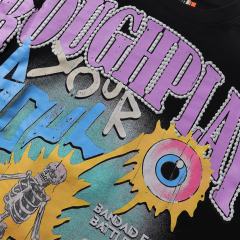 Electric Shock Skull Eyeball Silver Hot Stamping Print Washed Version Long Sleeve T-Shirt 28758384