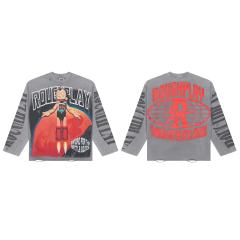 Baggy Distressed Retro Grunge with Bold Sleeve Text & Astro Boy Graphic Long Sleeve T-Shirt 29069104