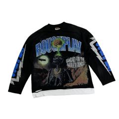 Yellow Sand Skull Rhinestone Print Washed Version Long Sleeve T-Shirt 28758388