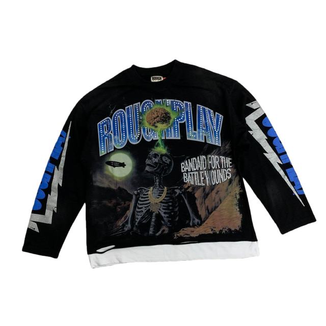Yellow Sand Skull Rhinestone Print Washed Version Long Sleeve T-Shirt 28758388