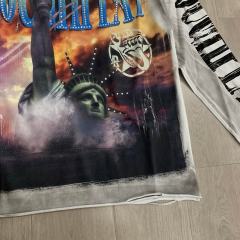 Oversized Washed White Streetwear with Liberty Fire & Roughplay Print Long Sleeve T-Shirt 29069053