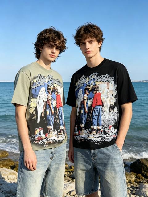 Street graffiti featuring twin angel children, in silver shimmer diamond-like style T-shirt 2 colors 29066636