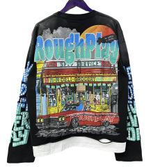 R Ruoeli Grocery Silver Hot Stamping Print Washed Version Long Sleeve T-Shirt 28758379