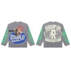 Baggy Streetwear Fire Angel & Green Sleeve Print Long Sleeve T-Shirt 2 colors 29069105