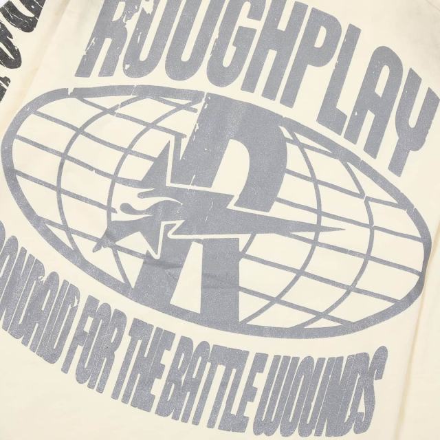 Washed Cream Streetwear with Astronaut Mars Print & Roughplay Logo Long Sleeve T-Shirt 29069115