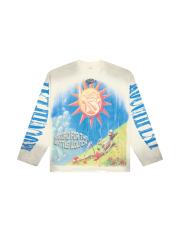 Washed Beige Streetwear with Sun Skeleton & Mushroom Graphic Print Long Sleeve T-Shirt 29069100