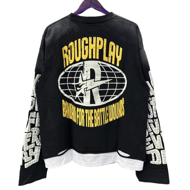 Electric Shock Skull Eyeball Silver Hot Stamping Print Washed Version Long Sleeve T-Shirt 28758384