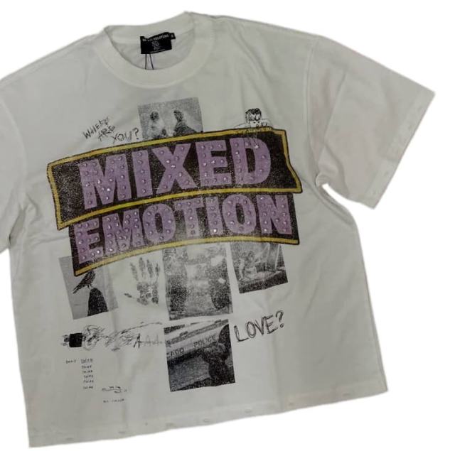 Rhinestone Collage Print T-Shirt - Letter Vintage Washed tee 28978789