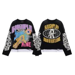 Electric Shock Skull Eyeball Silver Hot Stamping Print Washed Version Long Sleeve T-Shirt 28758384