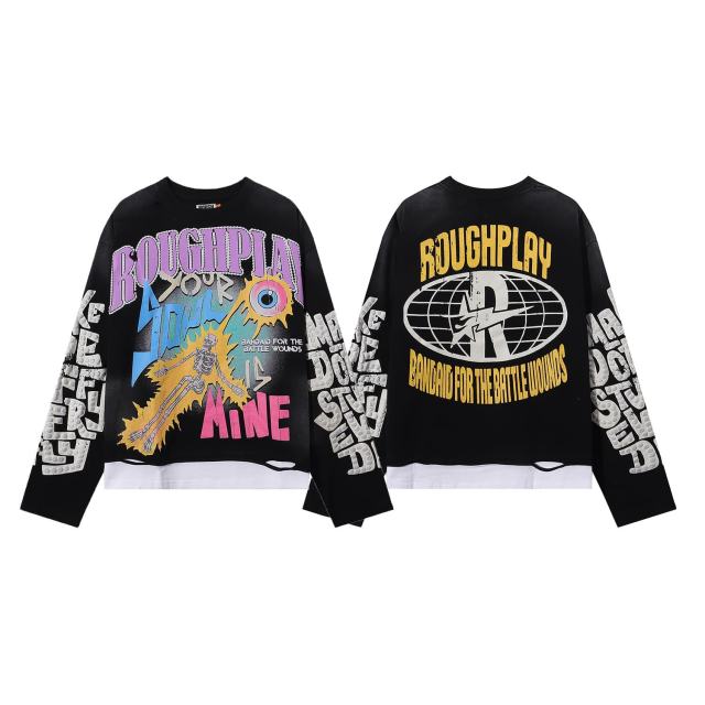Electric Shock Skull Eyeball Silver Hot Stamping Print Washed Version Long Sleeve T-Shirt 28758384