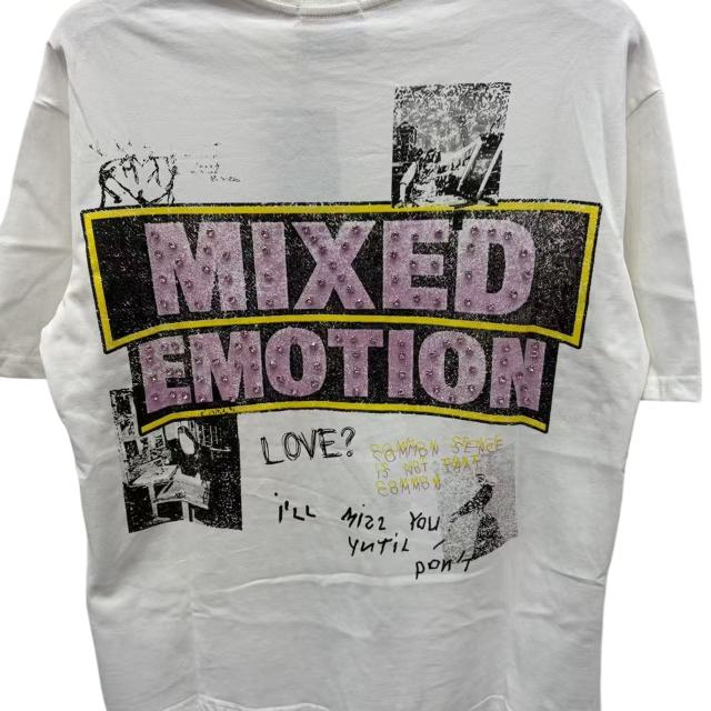 Rhinestone Collage Print T-Shirt - Letter Vintage Washed tee 28978789