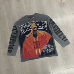 Baggy Distressed Retro Grunge with Bold Sleeve Text & Astro Boy Graphic Long Sleeve T-Shirt 29069104