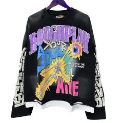Electric Shock Skull Eyeball Silver Hot Stamping Print Washed Version Long Sleeve T-Shirt 28758384