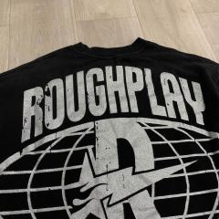 Washed Black Streetwear with Skeleton Gangster & Green Sleeve Print Long Sleeve T-Shirt 29069101