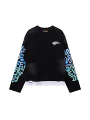 R Ruoeli Grocery Silver Hot Stamping Print Washed Version Long Sleeve T-Shirt 28758379