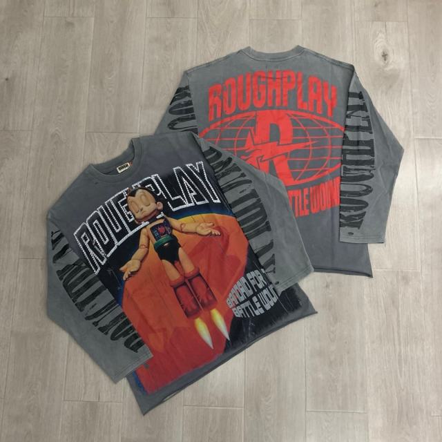 Baggy Distressed Retro Grunge with Bold Sleeve Text & Astro Boy Graphic Long Sleeve T-Shirt 29069104