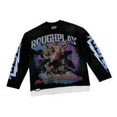 Praise to the Most High Rhinestone Print Washed Version Long Sleeve T-Shirt 28758389