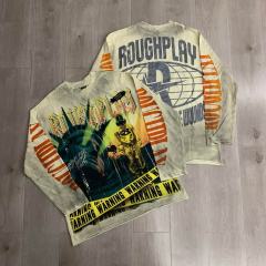 Washed Grunge Streetwear with Liberty Gas Mask & Warning Tape Print Long Sleeve T-Shirt 28758389