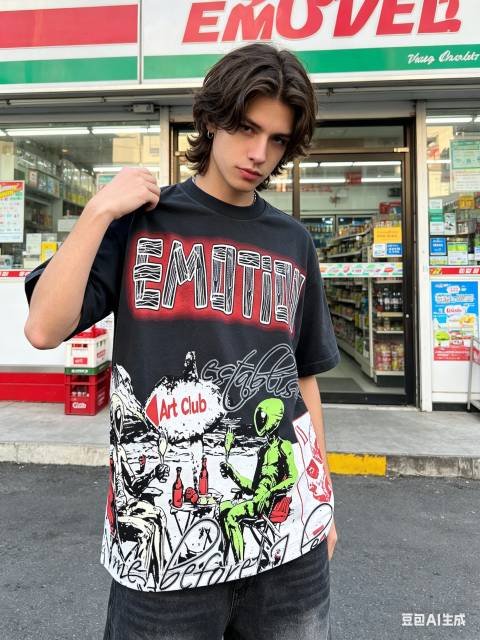American-style sci-fi themed light luxury short-sleeved shirt 2 colors 29065659