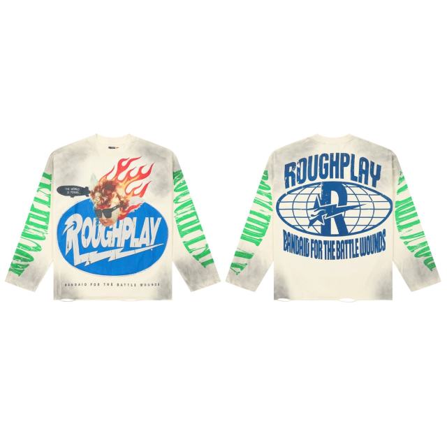 Baggy Streetwear Fire Angel & Green Sleeve Print Long Sleeve T-Shirt 2 colors 29069105
