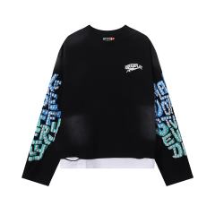R Ruoeli Grocery Silver Hot Stamping Print Washed Version Long Sleeve T-Shirt 28758379