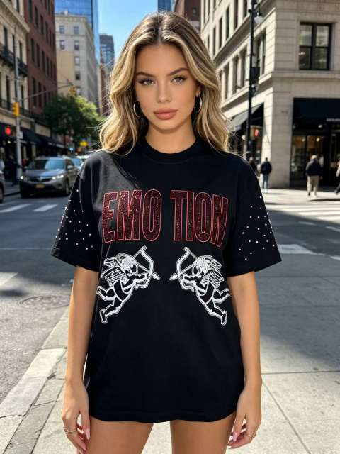 Double-sided wear love and hate Cupid rivet large logo high street lazy style T-shirt 29065224