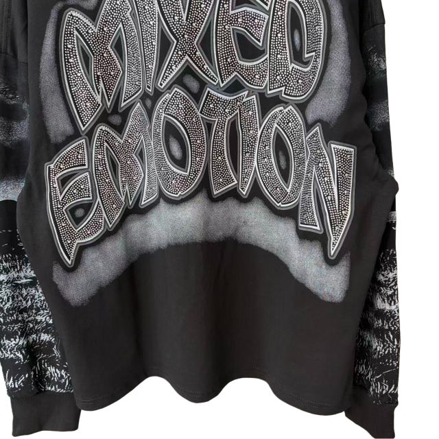 Rhinestone Letter Tombstone Zombie Print Long Sleeve T-Shirt 28700550