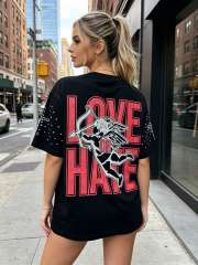 Double-sided wear love and hate Cupid rivet large logo high street lazy style T-shirt 29065224