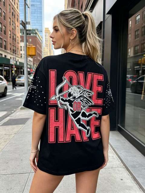 Double-sided wear love and hate Cupid rivet large logo high street lazy style T-shirt 29065224